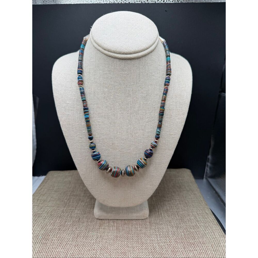 Sterling Silver Santo Domingo Pueblo Mosaic Heishi Necklace – Multicolor Artisan